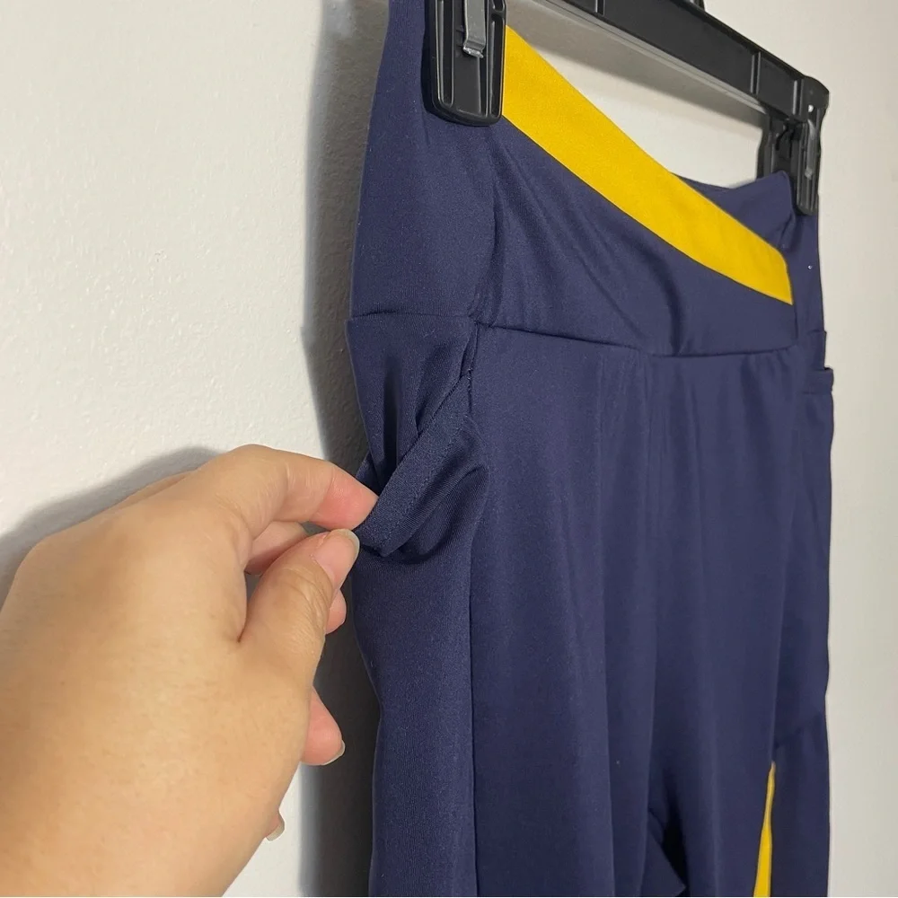 Gymshark Crossover‎ Waist Navy Yellow Asymmetrical Leggings Women’s Size Small